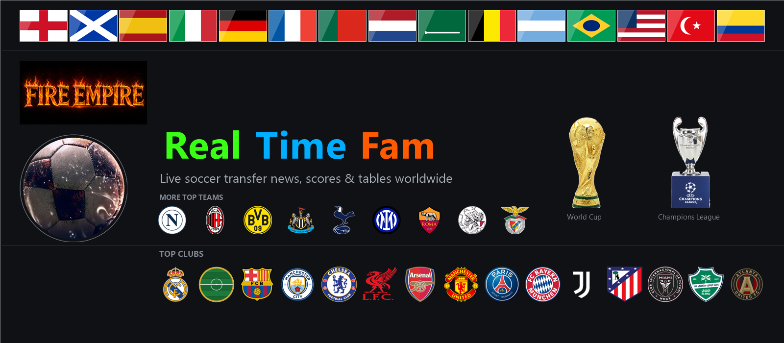 RealTimeFam — live soccer transfer news, scores and tables worldwide