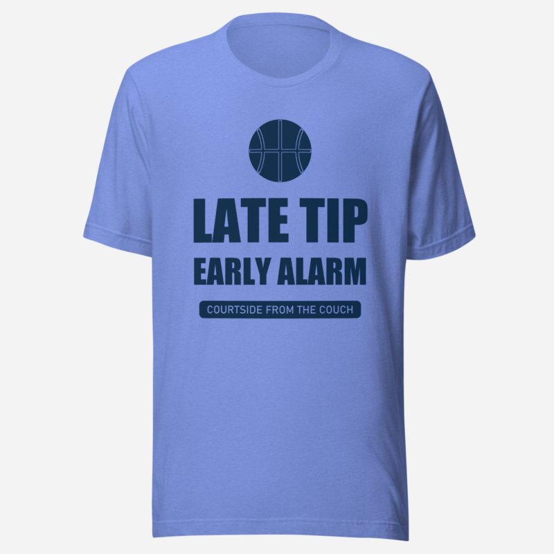 RealTimeFam Late Tip, Early Alarm Game Night Tee Heather Columbia Blue