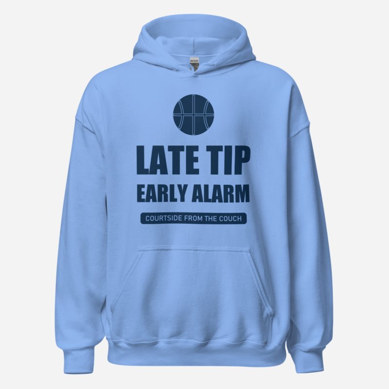 RealTimeFam Late Tip, Early Alarm Game Night Hoodie Carolina Blue