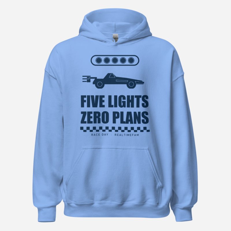 RealTimeFam Five Lights, Zero Plans Game Night Hoodie Carolina Blue