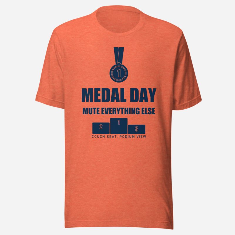 RealTimeFam Medal Day - Mute Everything Else Game Night Tee Heather Orange