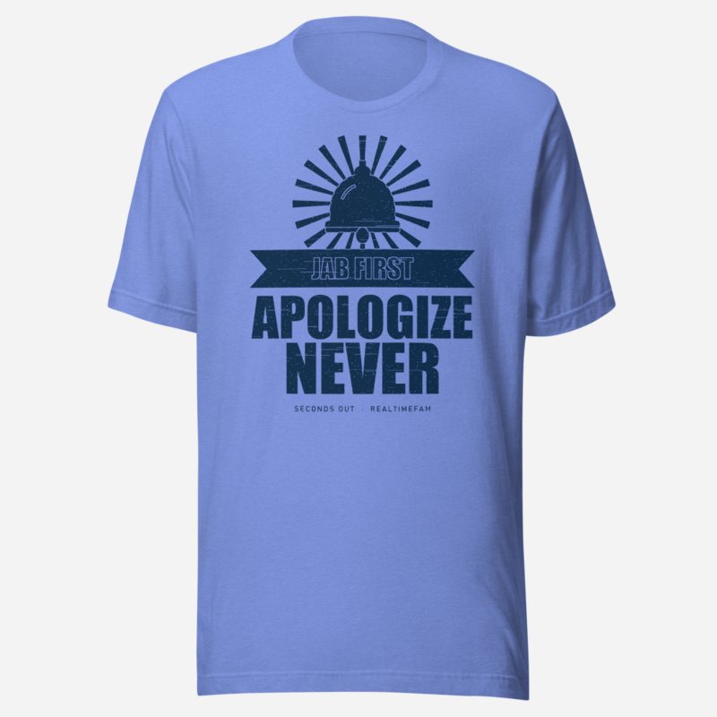 RealTimeFam Jab First Apologize Never Fan Zone Tee Heather Columbia Blue