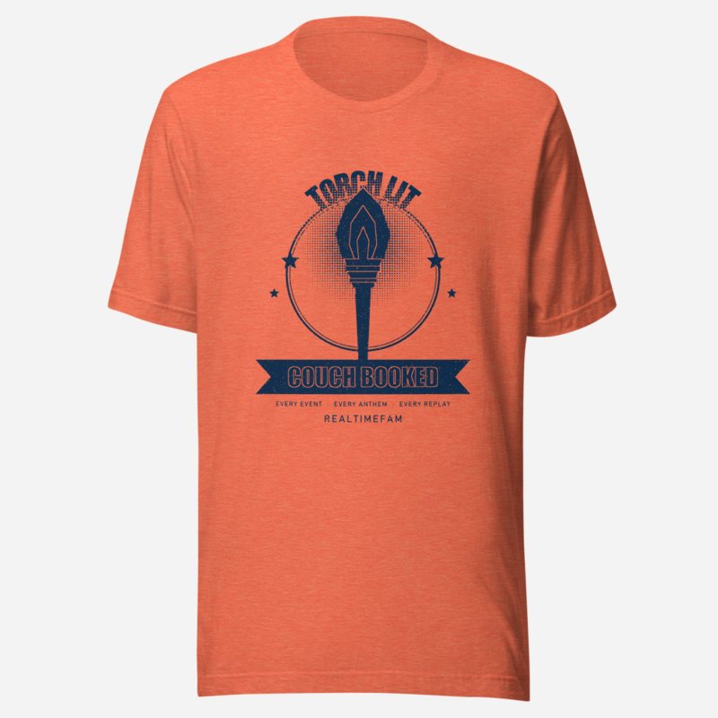 RealTimeFam Torch Lit Couch Booked Fan Zone Tee Heather Orange