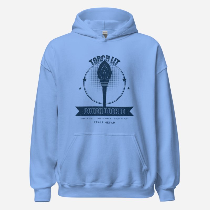 RealTimeFam Torch Lit Couch Booked Fan Zone Hoodie Carolina Blue