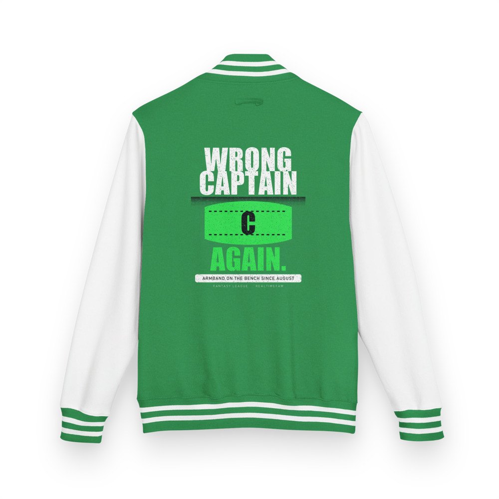 RealTimeFam Wrong Captain Again Varsity Jacket Kelly Green/Arctic White
