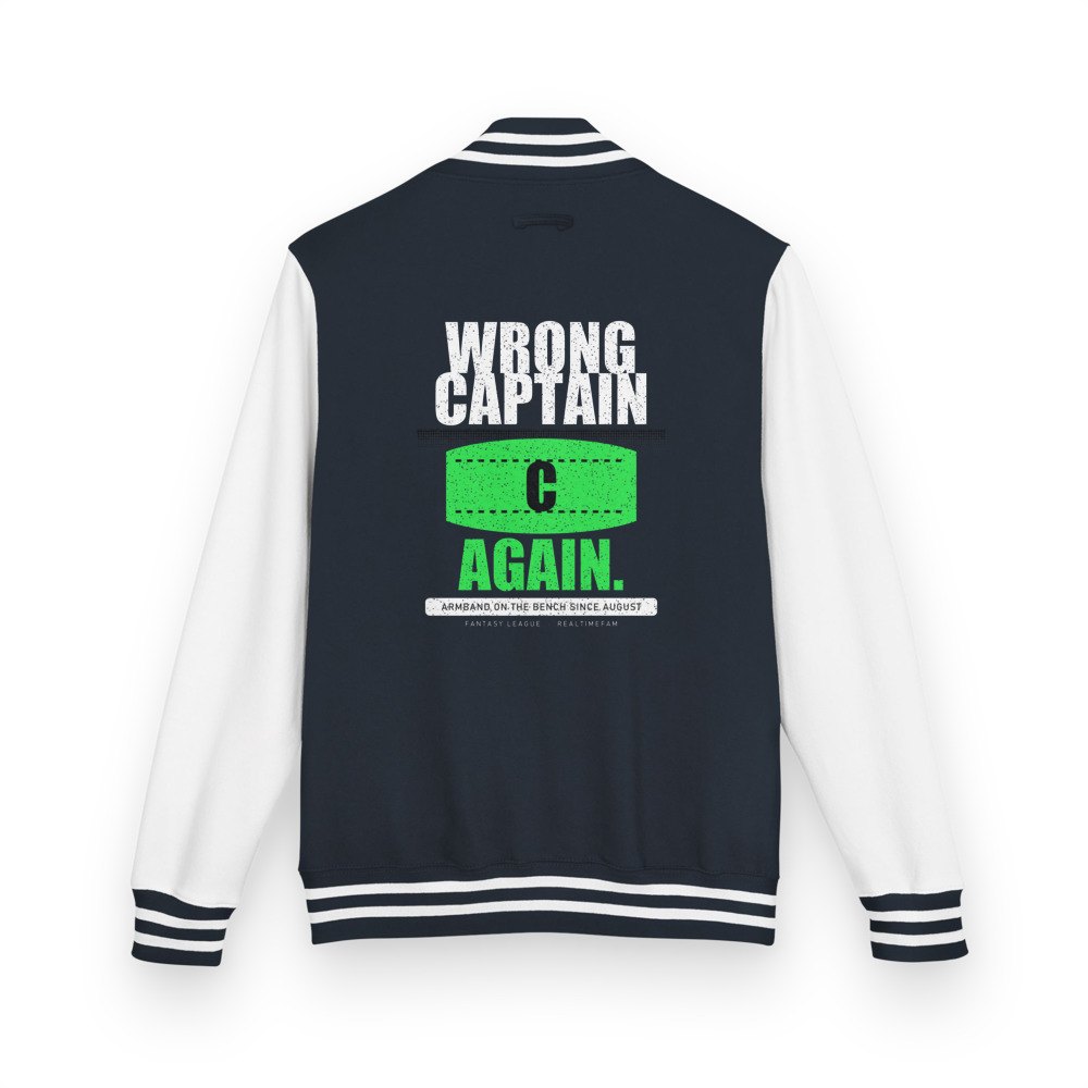 RealTimeFam Wrong Captain Again Varsity Jacket Oxford Navy/Arctic White