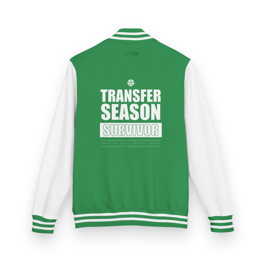 RealTimeFam Transfer Season Survivor Varsity Jacket Kelly Green/Arctic White
