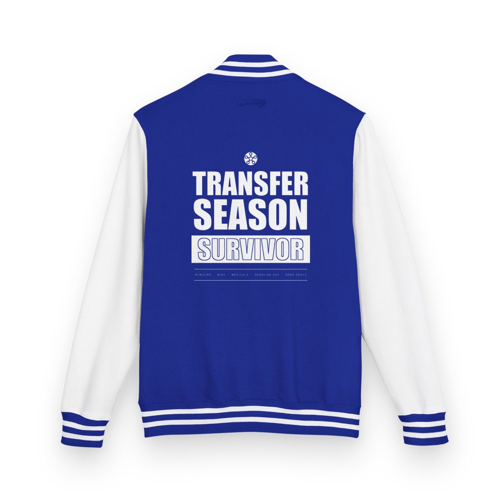 RealTimeFam Transfer Season Survivor Varsity Jacket in Royal Blue/Arctic White